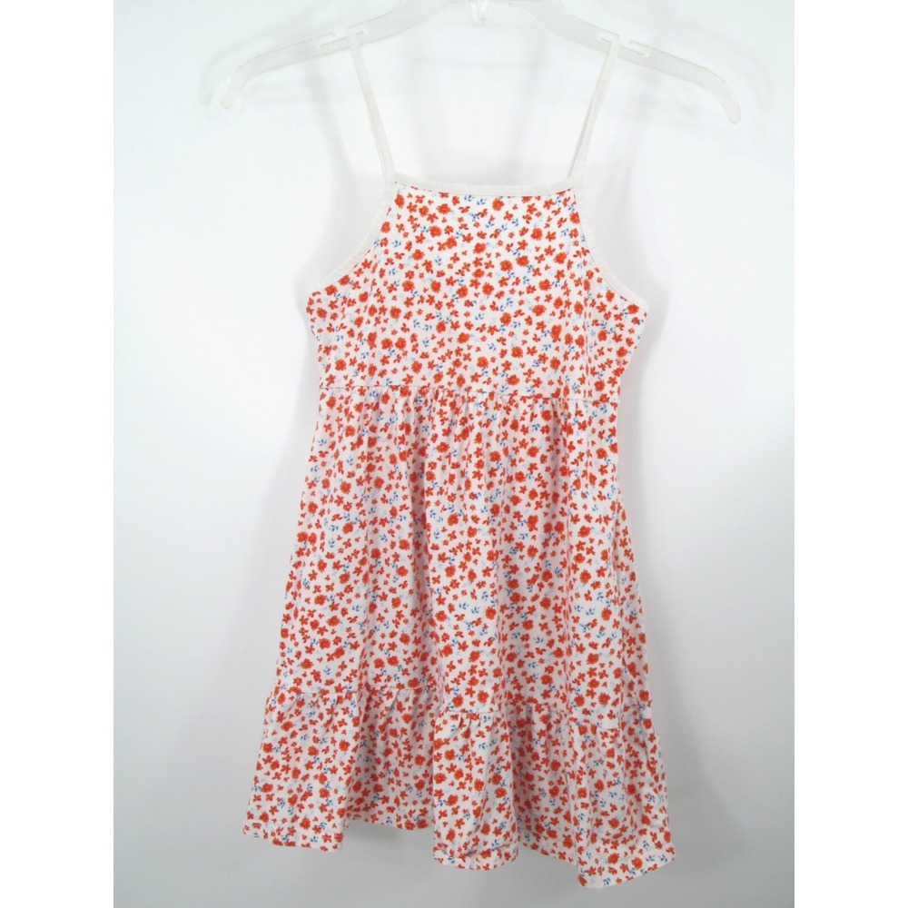 Old Navy Girls Summer Dress Size 8 White Orange Floral Pockets Sleeveless Knit
